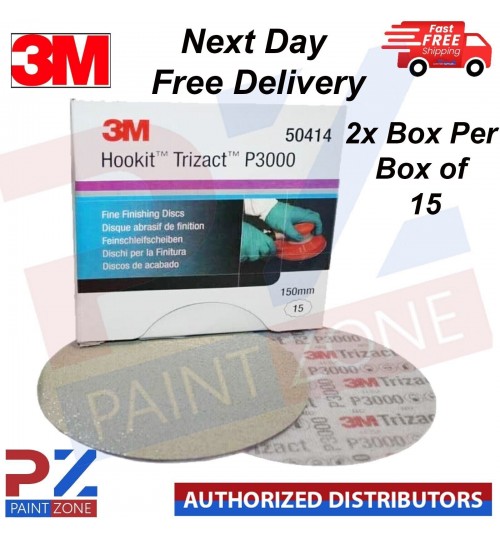 2x Box 3M Hookit Trizact 50414 Fine Sanding Discs P3000 150mm Box of 15